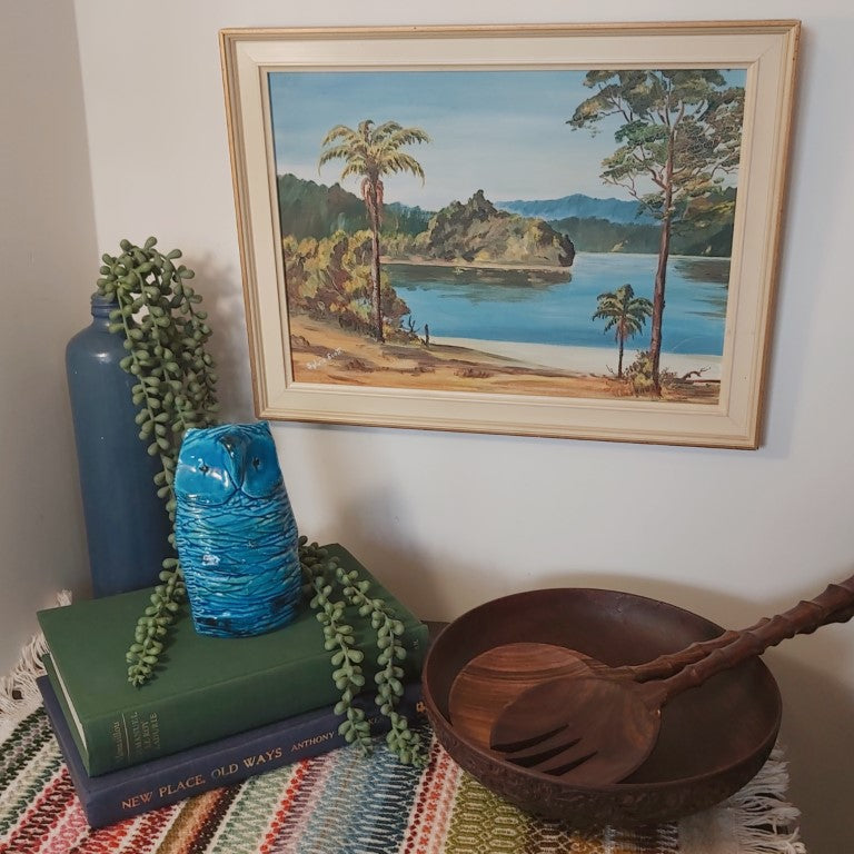Vibrant Mid Century NZ Oil Painting in Original Frame
