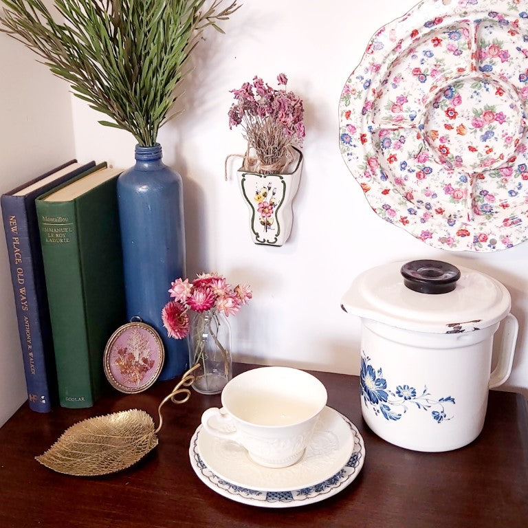 Vintage Enamel Straining Jug with Lid