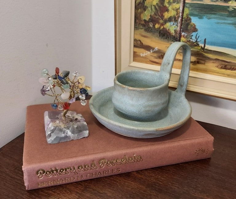 Signed Studio Pottery Candle Holder with Handle