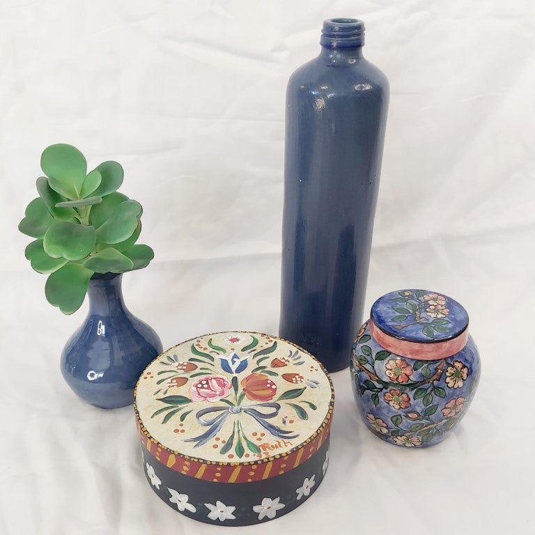 Vintage Folk Art Hand Painted Wood Box