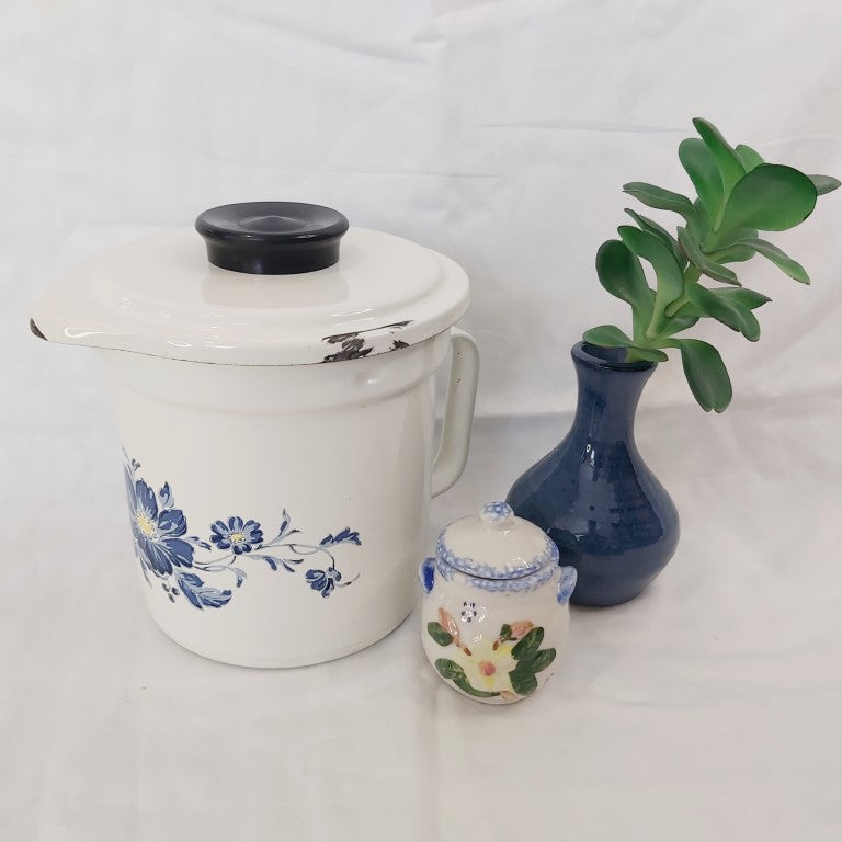 Vintage Enamel Straining Jug with Lid