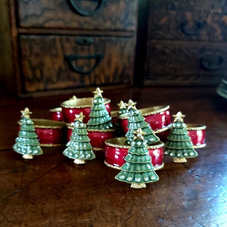 Enamelled Christmas Tree Napkin Holders Set of 8