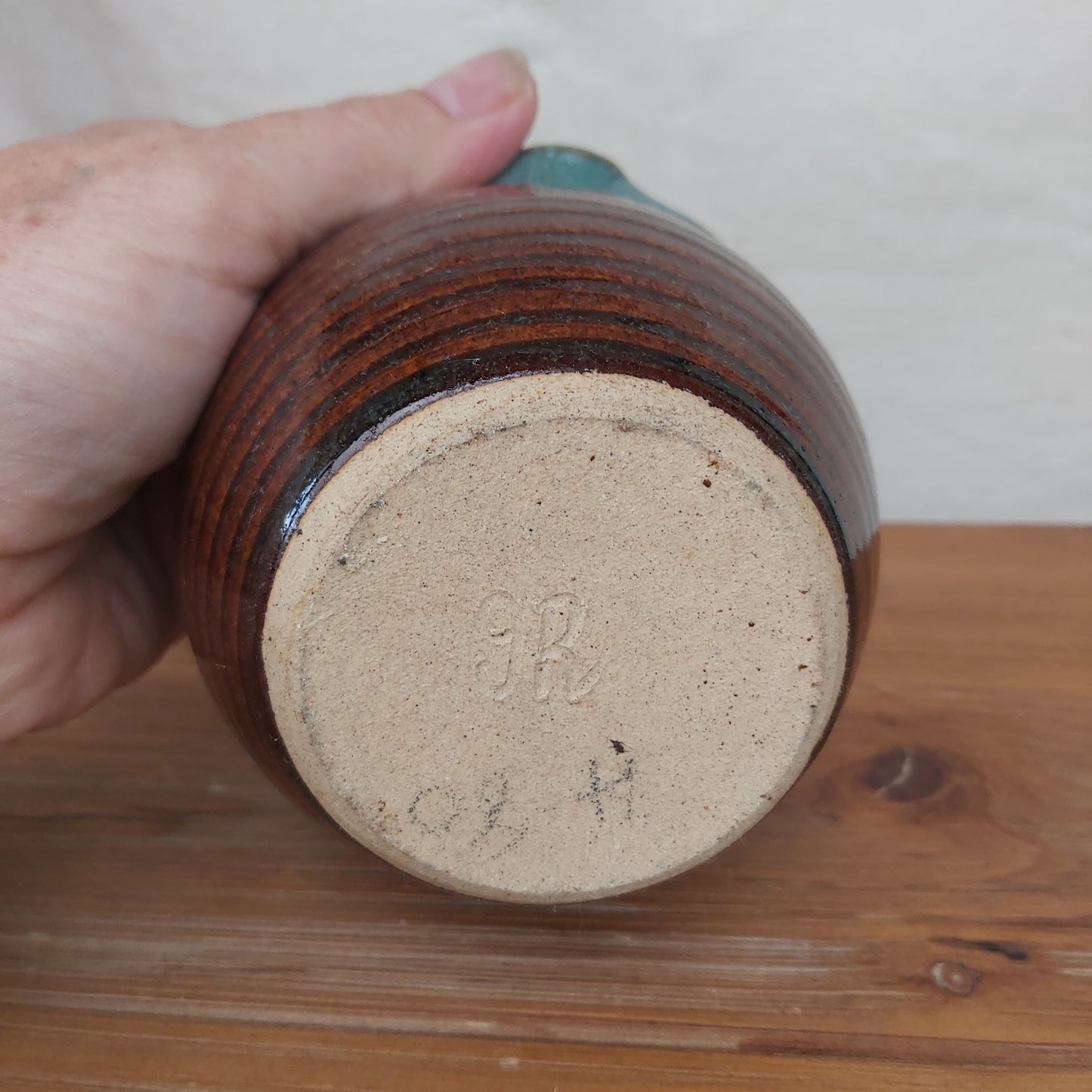 Ruffle Rim Stoneware Signed Pot