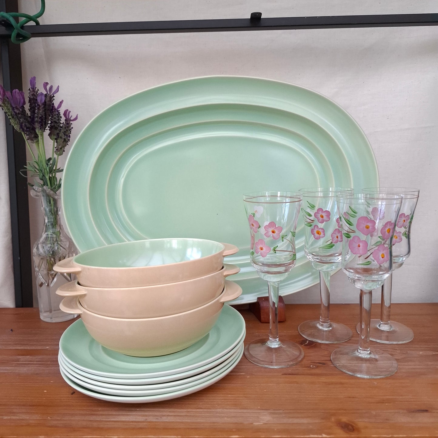 Set of 4 Mid Century Floral Handpainted Cordial Glasses