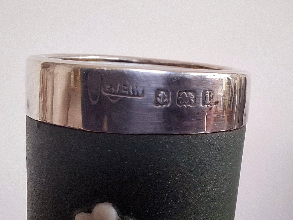 Rare Antique Edwardian Jasperware Vase with Sterling Silver Rim