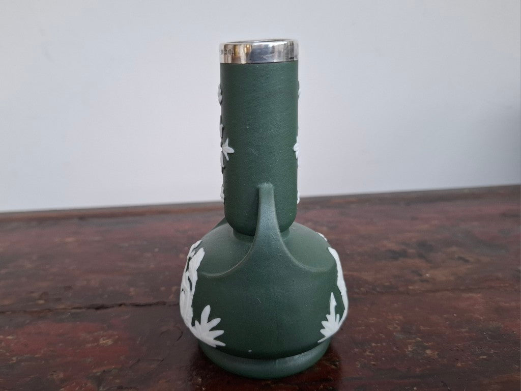 Rare Antique Edwardian Jasperware Vase with Sterling Silver Rim