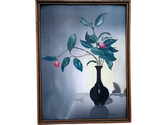 Beautiful MCM Style Camelia Painting by LM Gurr