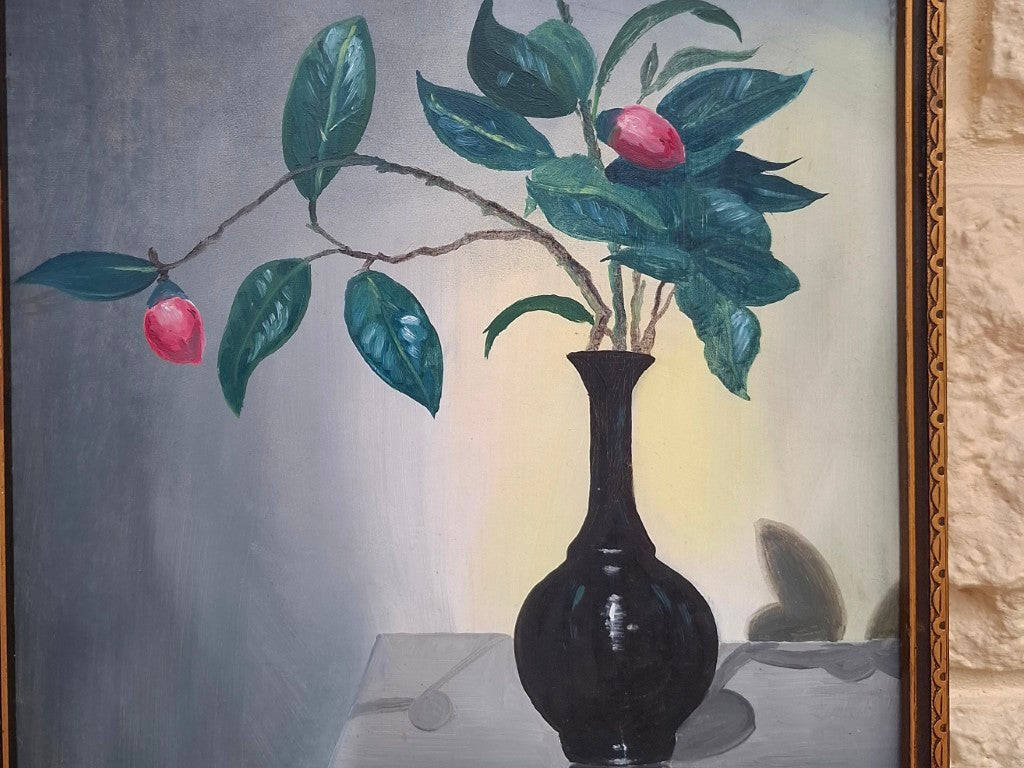 Beautiful MCM Style Camelia Painting by LM Gurr