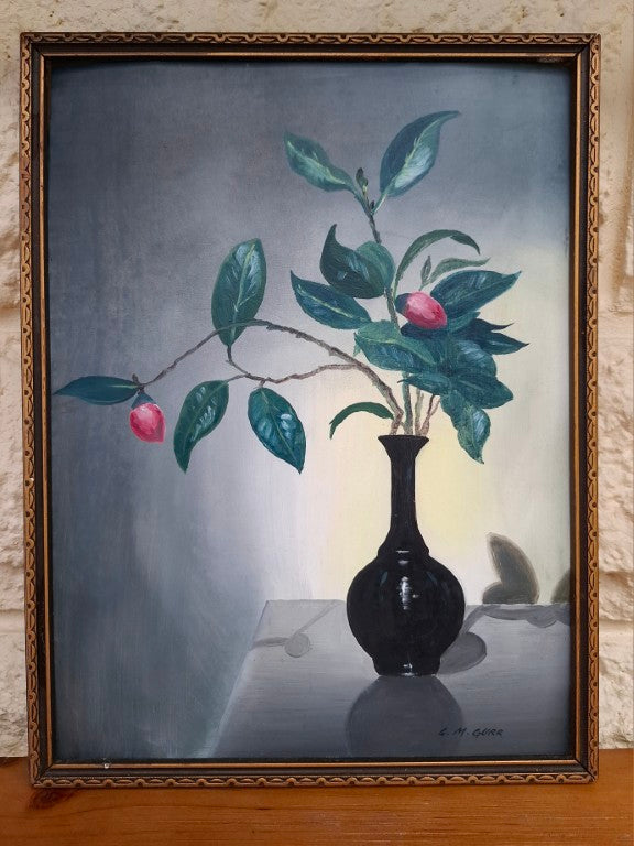 Beautiful MCM Style Camelia Painting by LM Gurr