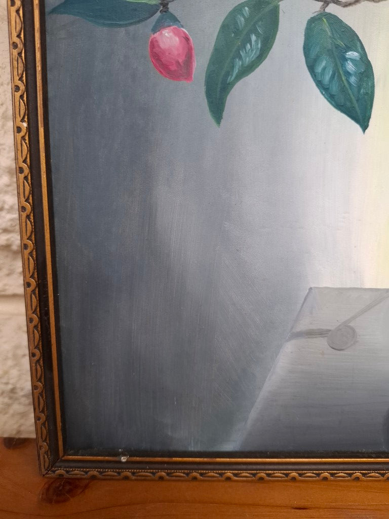 Beautiful MCM Style Camelia Painting by LM Gurr