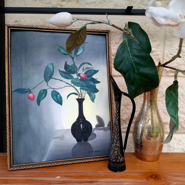 Beautiful MCM Style Camelia Painting by LM Gurr