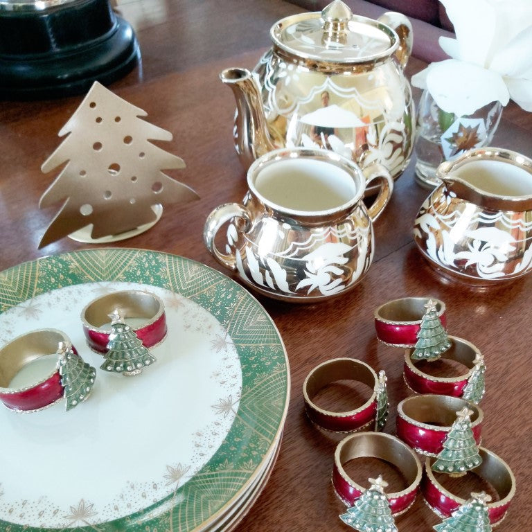 Enamelled Christmas Tree Napkin Holders Set of 8