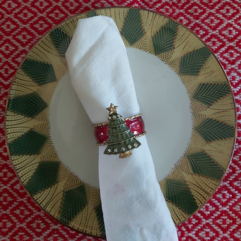 Enamelled Christmas Tree Napkin Holders Set of 8