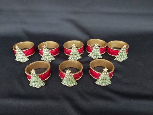 Enamelled Christmas Tree Napkin Holders Set of 8