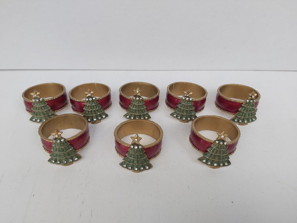 Enamelled Christmas Tree Napkin Holders Set of 8