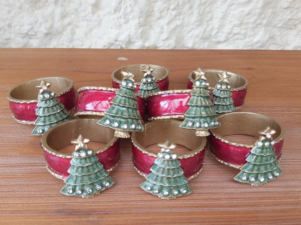 Enamelled Christmas Tree Napkin Holders Set of 8