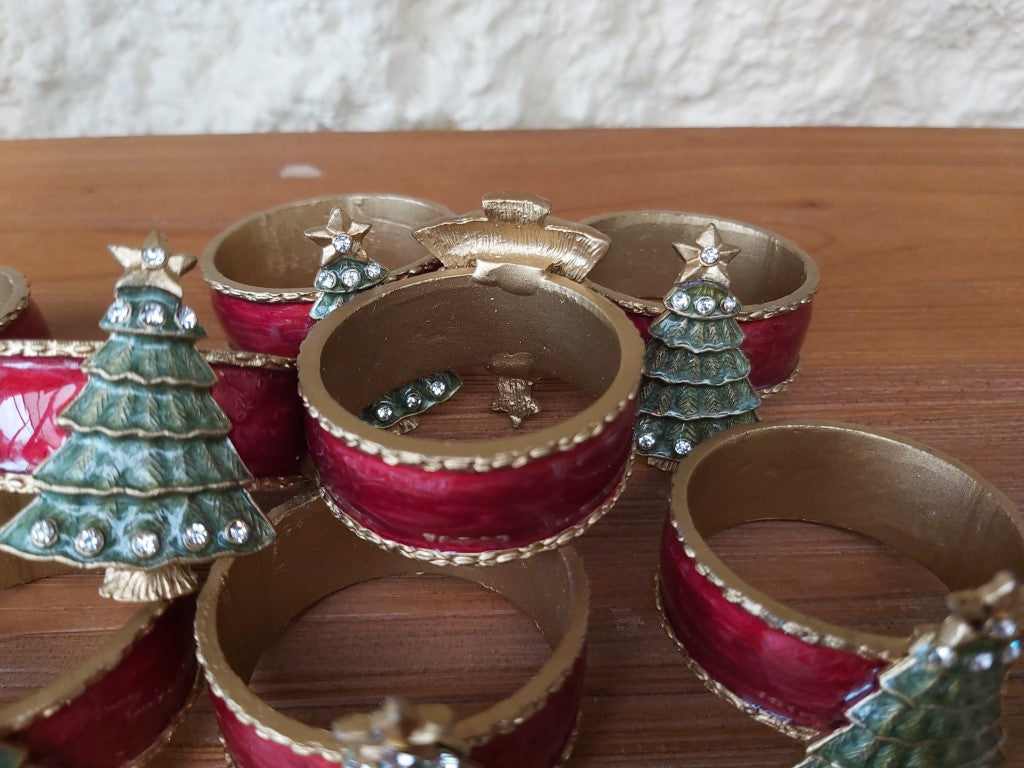 Enamelled Christmas Tree Napkin Holders Set of 8