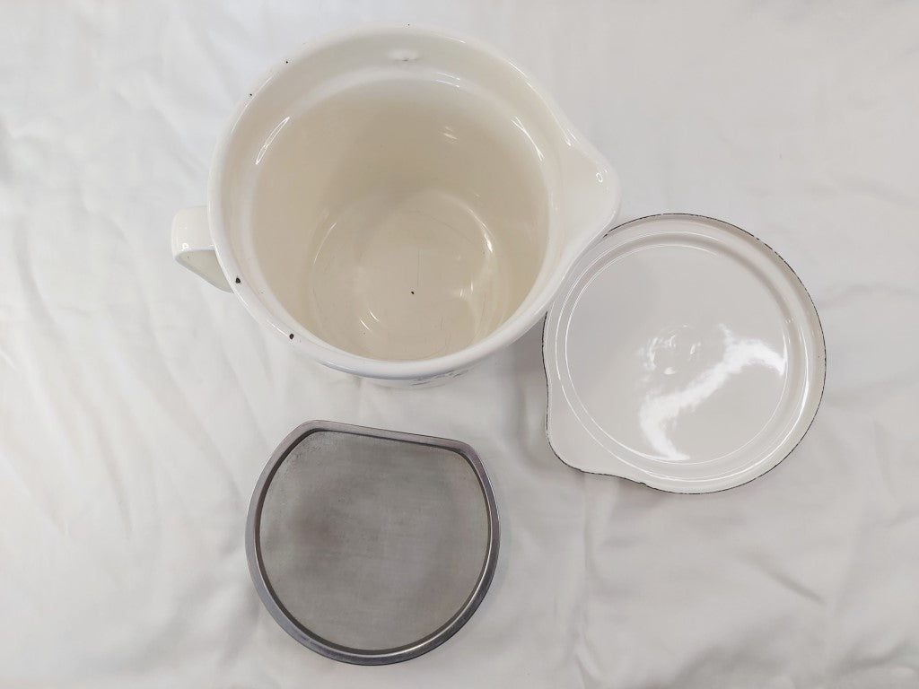 Vintage Enamel Straining Jug with Lid