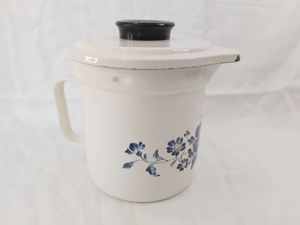 Vintage Enamel Straining Jug with Lid