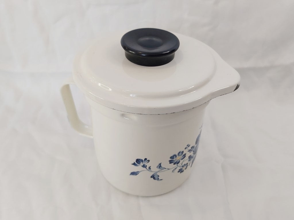 Vintage Enamel Straining Jug with Lid