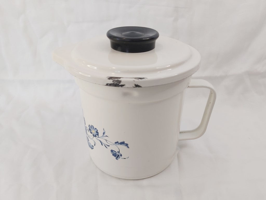 Vintage Enamel Straining Jug with Lid
