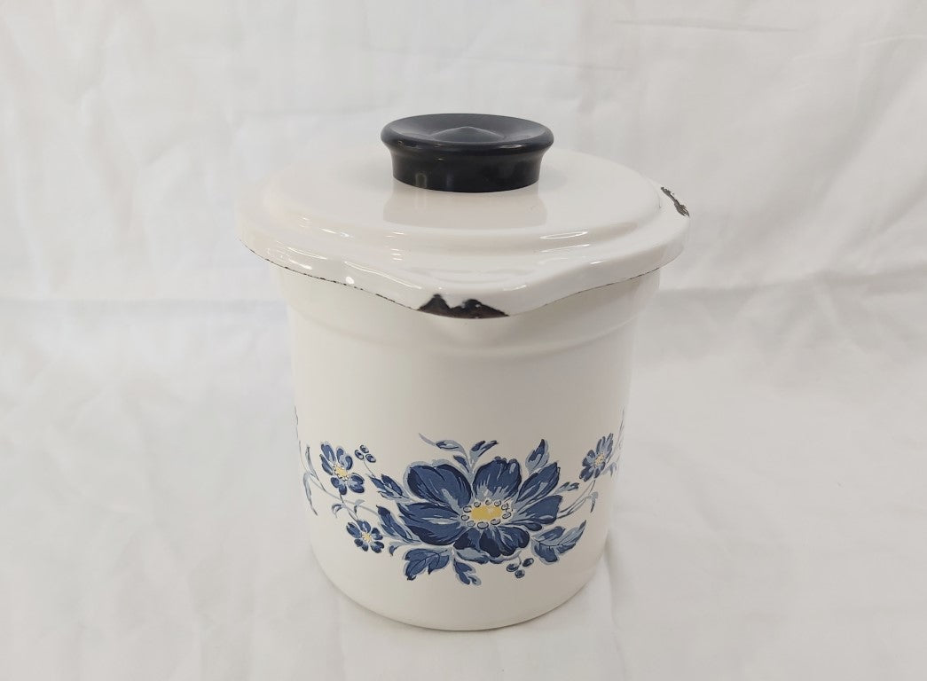 Vintage Enamel Straining Jug with Lid