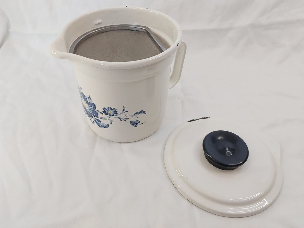 Vintage Enamel Straining Jug with Lid