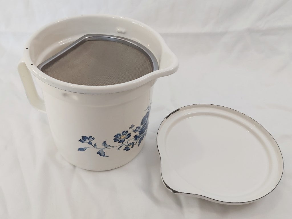 Vintage Enamel Straining Jug with Lid