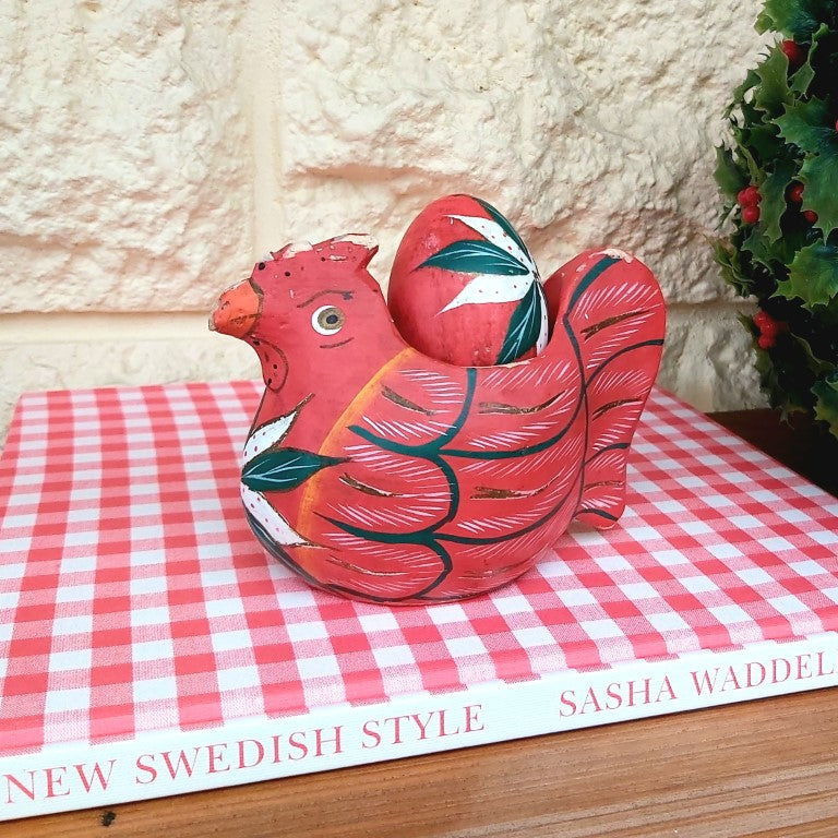Folk Art Wooden Chicken and Egg