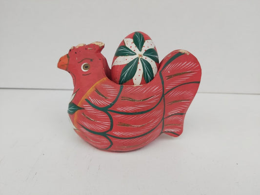 Folk Art Wooden Chicken and Egg
