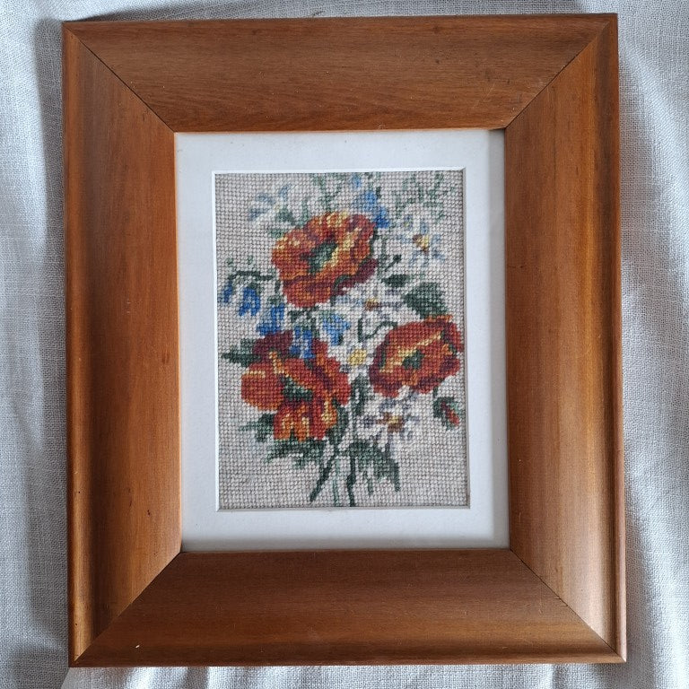 Vintage Framed Floral Wool Tapestry
