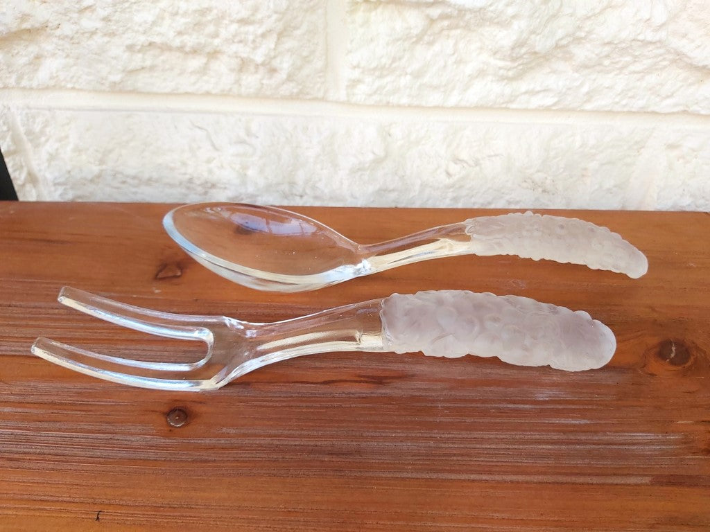 Glass Salad Servers with Grape design