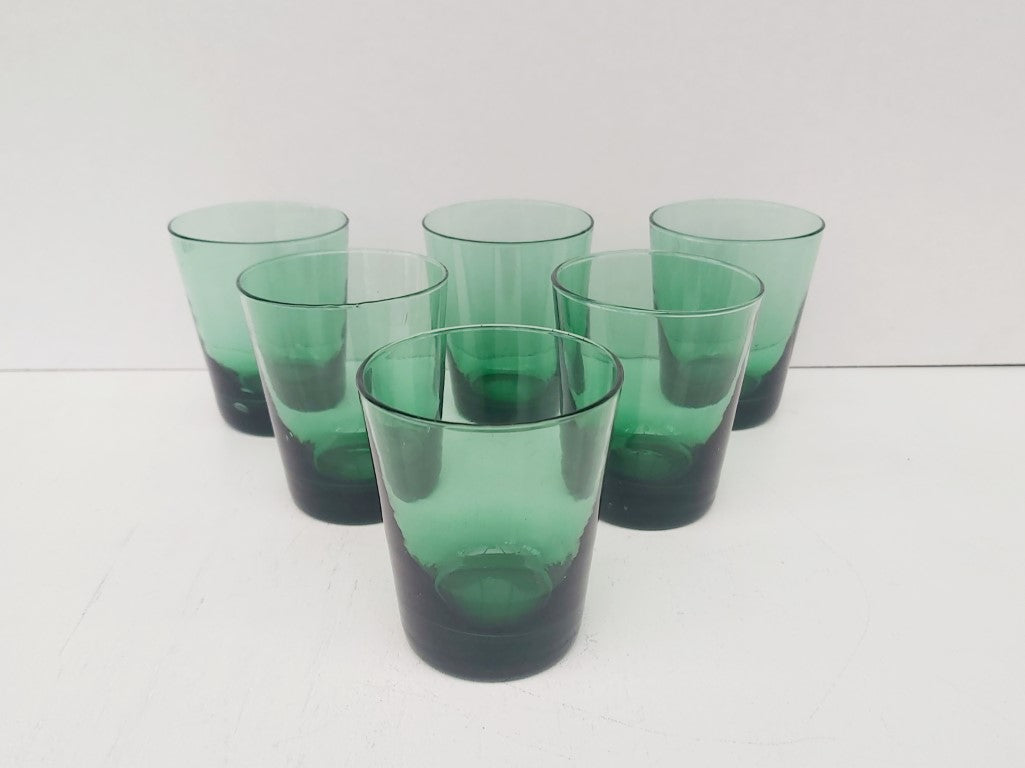 Mid Century Italian Green Glasses with Leather Cuffs Set of 6