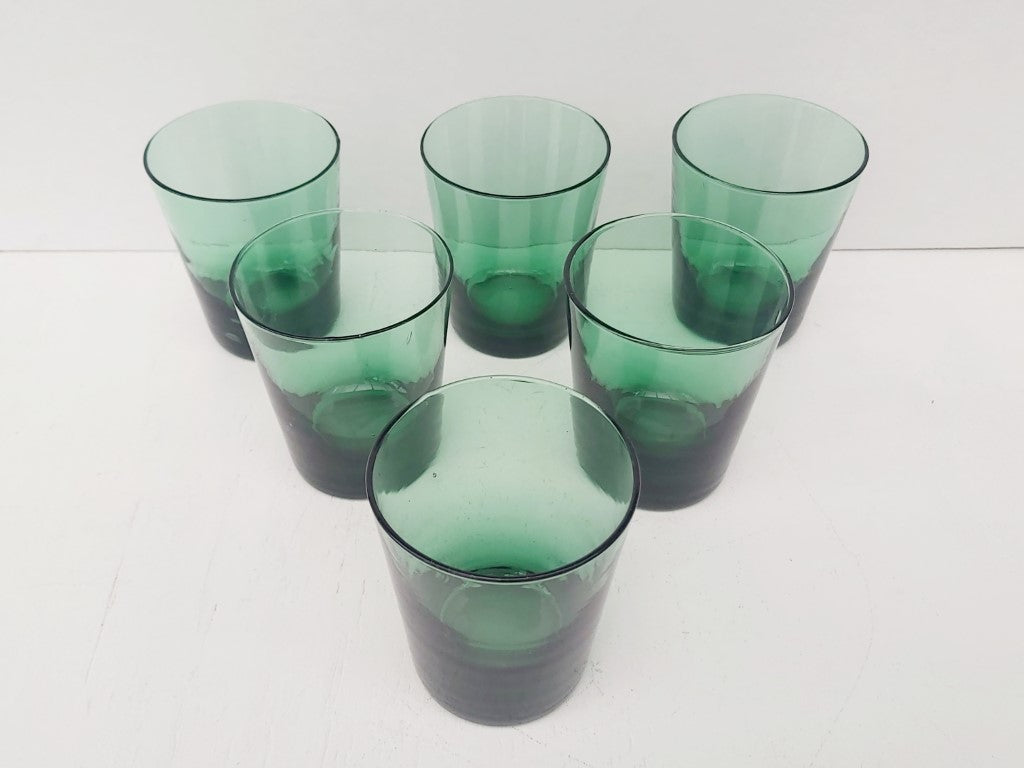 Mid Century Italian Green Glasses with Leather Cuffs Set of 6