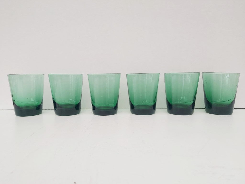 Mid Century Italian Green Glasses with Leather Cuffs Set of 6