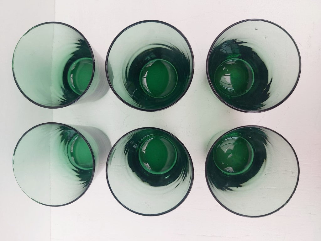 Mid Century Italian Green Glasses with Leather Cuffs Set of 6