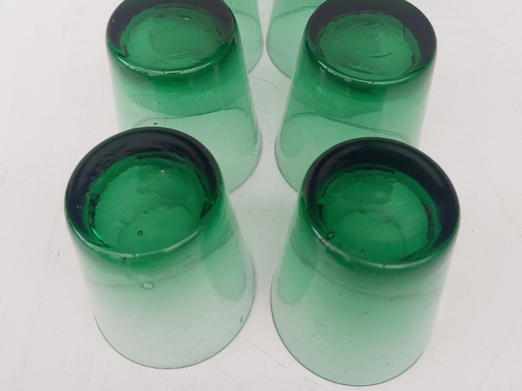 Mid Century Italian Green Glasses with Leather Cuffs Set of 6