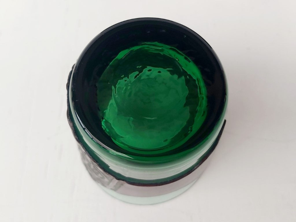 Mid Century Italian Green Glasses with Leather Cuffs Set of 6