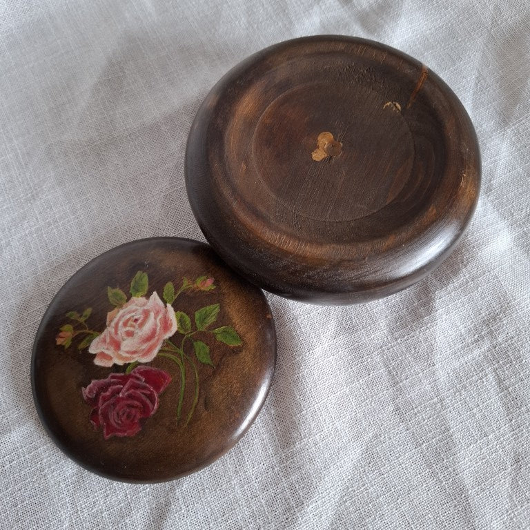 Dark Wood Trinket Box With Handpainted Roses