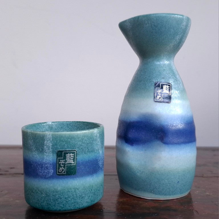 Indigo Dyed Ceramic Tokuri Sake Set