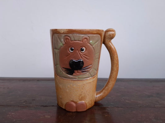 Vintage Japanese Lion Stoneware Mug – 1960s–70s