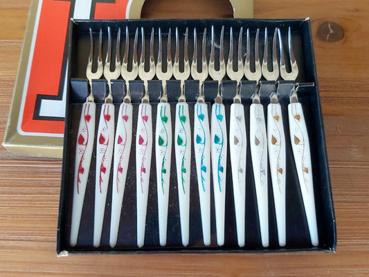 Colourful "Little Fork" Mid Century Cocktail Forks
