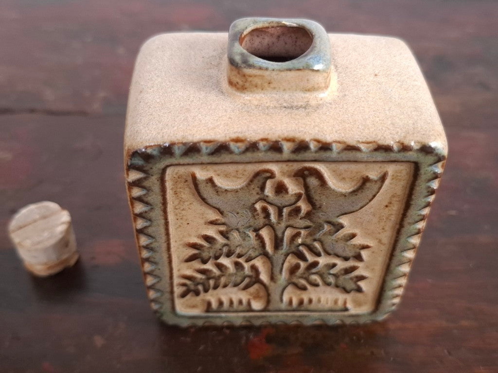 1970's Style Love Birds Japanese Bottle with Stopper
