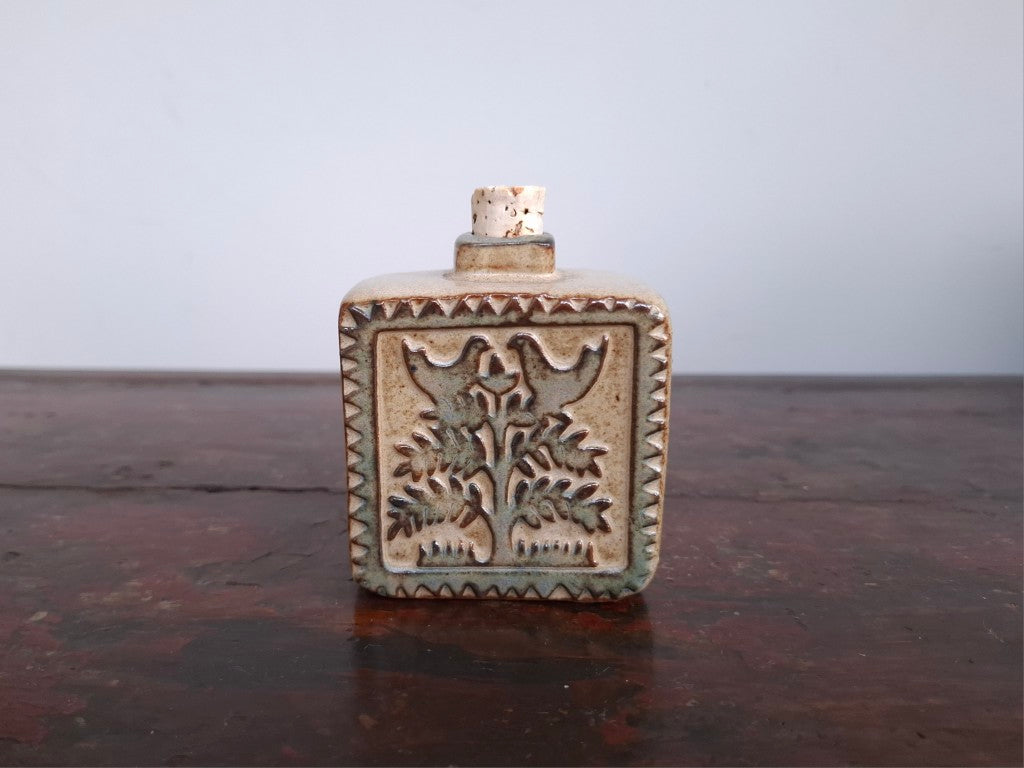 1970's Style Love Birds Japanese Bottle with Stopper