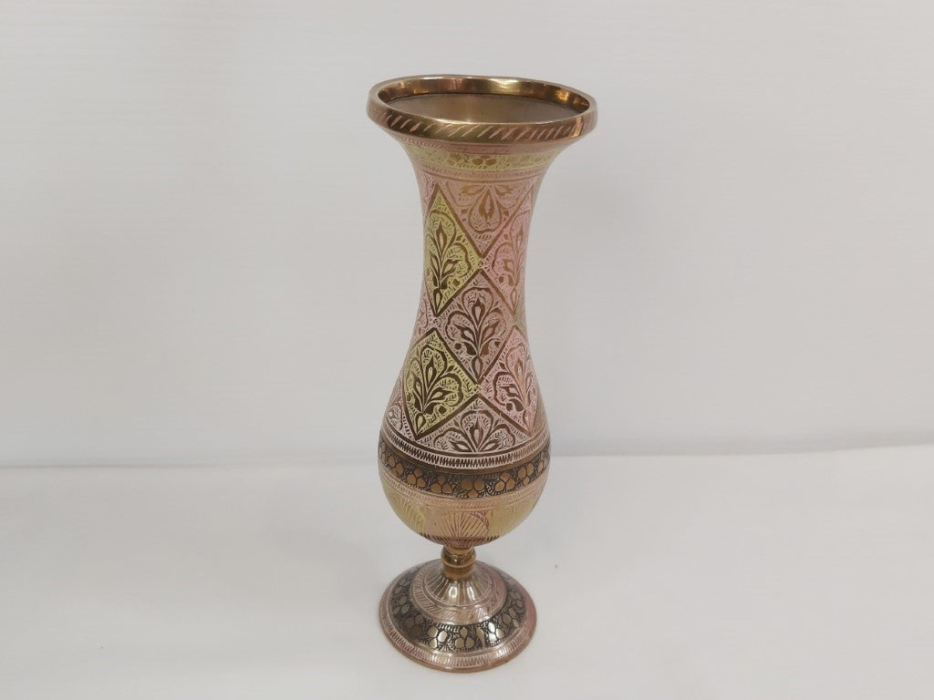 Heavy Coloured Brass Engraved Vase