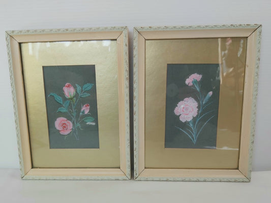 Pair of Vintage Framed Flower Paintings