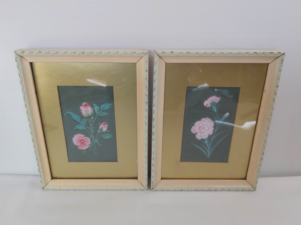 Pair of Vintage Framed Flower Paintings