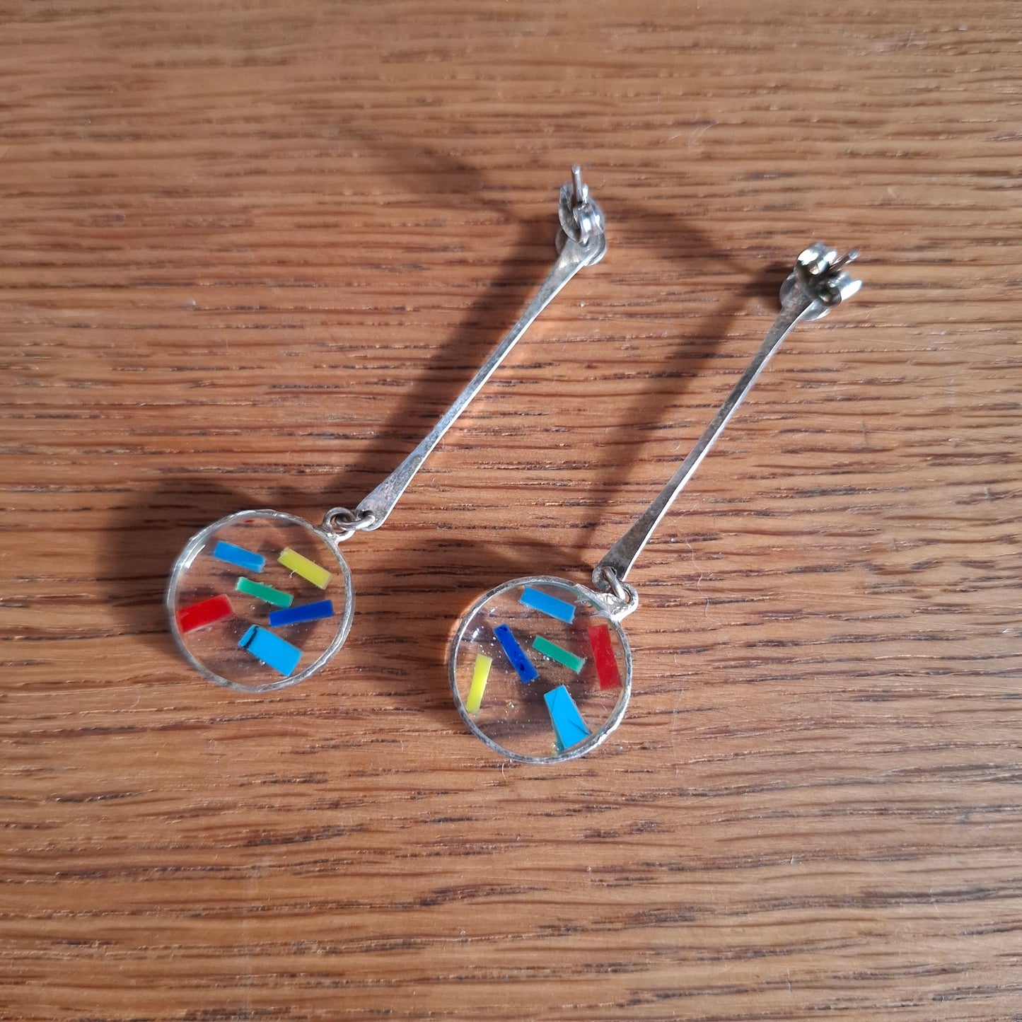Pair of Confetti Glass Silver Toned Dangling Earrings