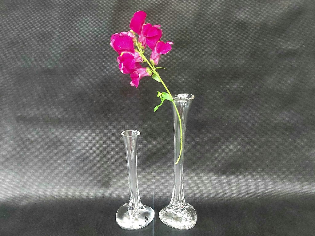 Stretched Art Glass Single Stem Pair of Vases