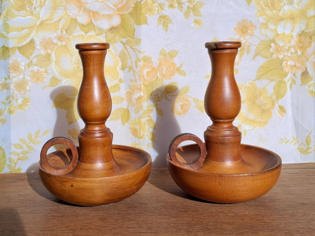 Pair of Hand Turned Wood Candle Holders